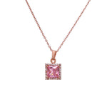 Load image into Gallery viewer, Rose gold plating Pink Sapphire Square Pendant Necklace | Women's Gift