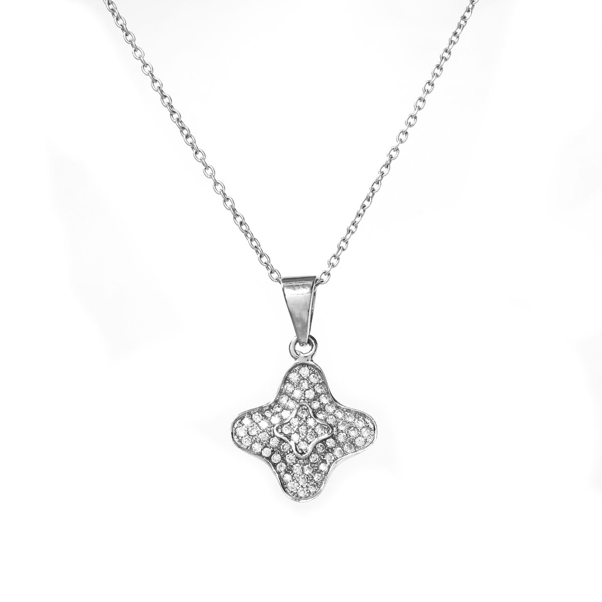 925 silver cubic zirconia flower pendant necklace for women
