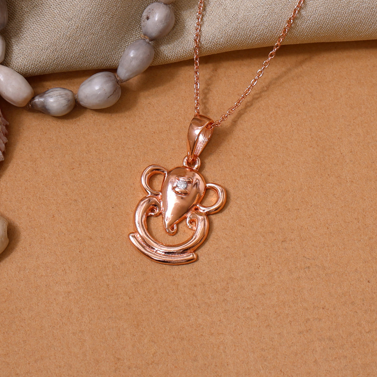 Rose gold plating ganesh pendant necklace | daily wear for women