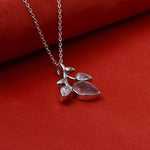 将图像加载到图库查看器中, 925 Silver Rose Quartz Leaf Pendant Necklace for Women