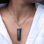将图像加载到图库查看器中, Lapis Lazuli 7 Chakra Point Pendant Necklace with Box Chain