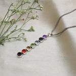 将图像加载到图库查看器中, 925 Sterling Silver Vertical Seven Chakra Gemstone Pendant Necklace