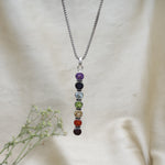将图像加载到图库查看器中, 925 Sterling Silver Vertical Seven Chakra Gemstone Pendant Necklace