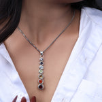 将图像加载到图库查看器中, 925 Sterling Silver Vertical Seven Chakra Gemstone Pendant Necklace