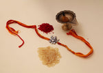 将图像加载到图库查看器中, 925 Sterling Silver Ganesha charm on a red and yellow thread Rakhi bracelet.