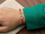 Load image into Gallery viewer, Gold Plated 925 Silver Shiva Trishul Rakhi with CZ for Raksha Bandhan
