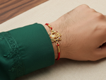 Load image into Gallery viewer, Gold Plated 925 Silver Trishul Navratna CZ Rakhi for Brother