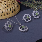 Load image into Gallery viewer, 925 Silver Flower Jewelry Set with Green Gemstone | Gift for Her