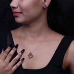 Load image into Gallery viewer, 925 Silver Heart Earrings & Necklace Set | Ruby Jewelry for Women