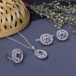 Load image into Gallery viewer, 925 Silver Amethyst Jewelry Set | Stud Earrings, Pendant, Ring