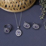Load image into Gallery viewer, 925 Silver Amethyst Jewelry Set | Stud Earrings, Pendant, Ring