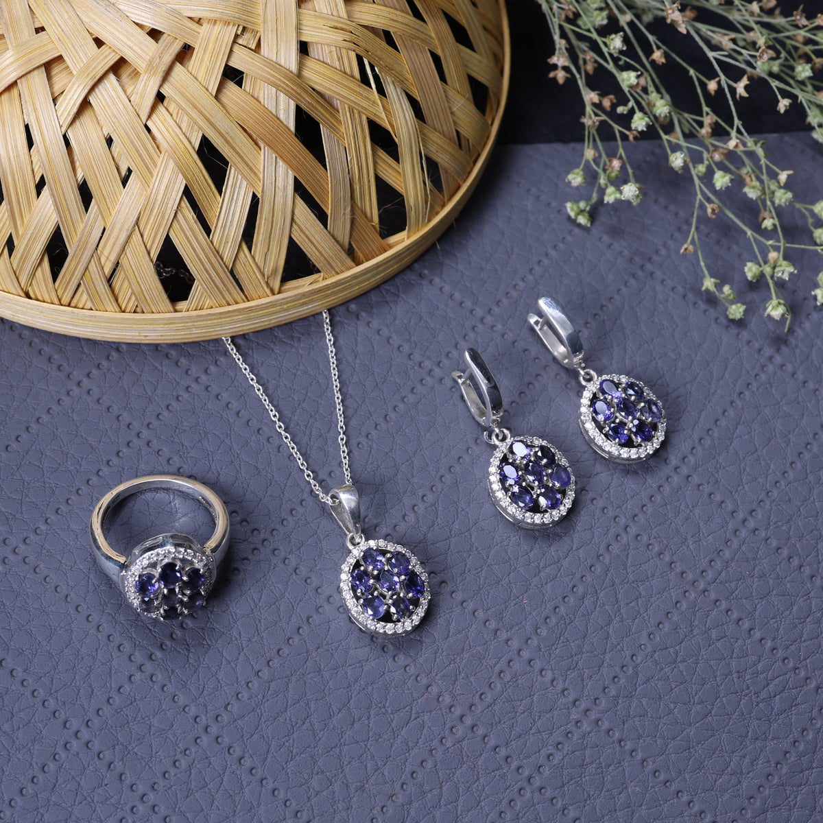 925 silver blue gemstone jewelry set for women | gift idea