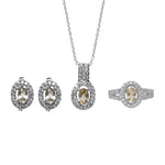 将图像加载到图库查看器中, Silver Citrine Jewelry Set | Earrings, Pendant, Ring for Women