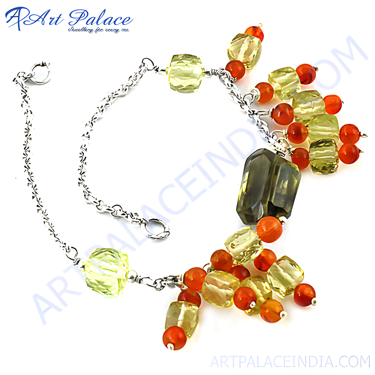Sterling silver bracelet featuring citrine and carnelian beads