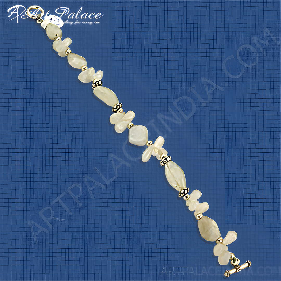 Gemstone bead bracelet with natural cream-colored beads, gold accents and secure clasp