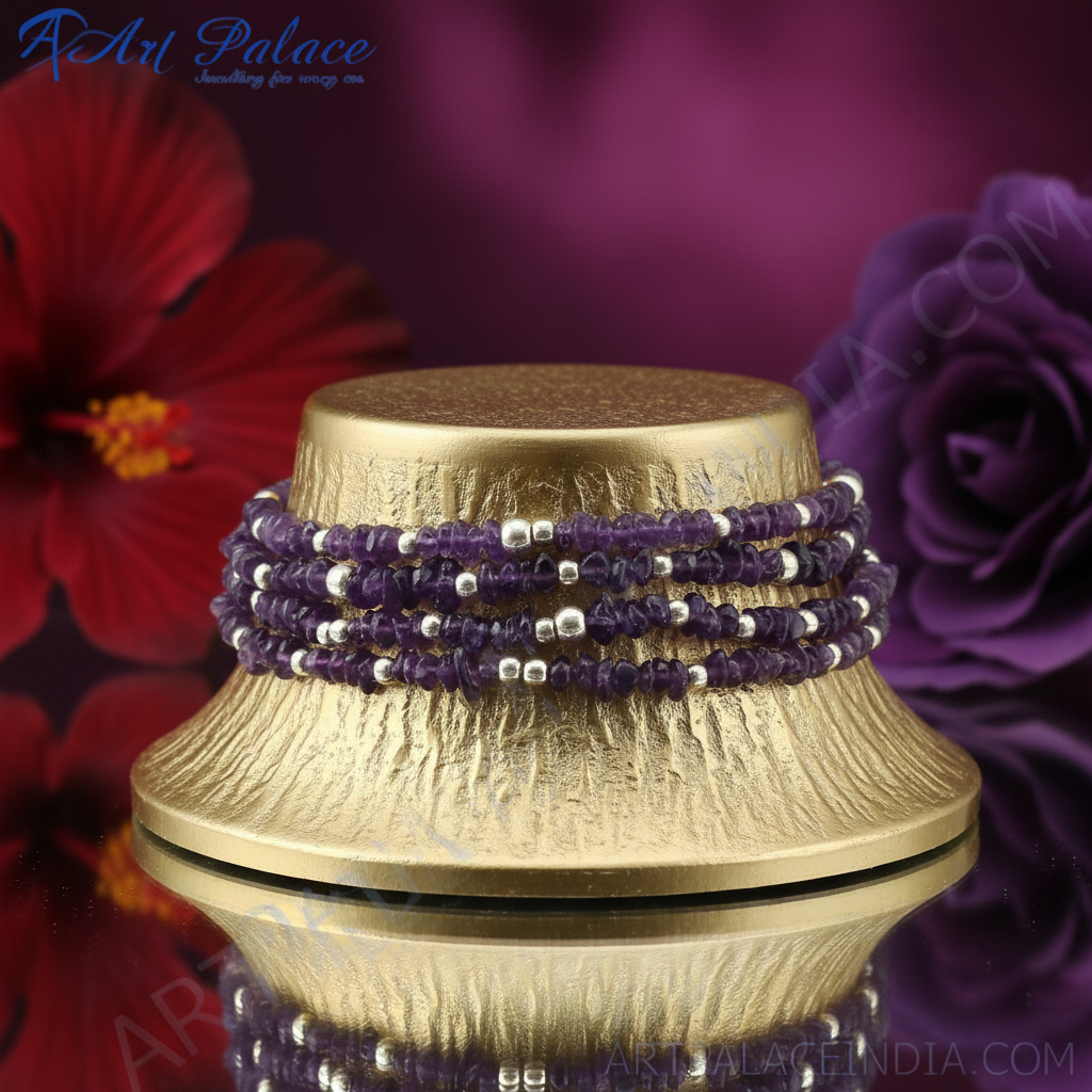 Amethyst chip bead bracelet   925 silver | women's jewelry gift