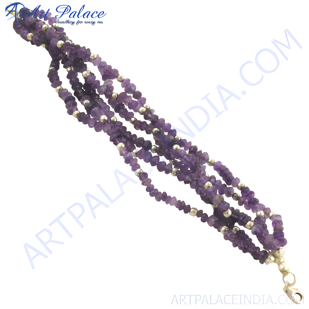 Amethyst chip bead bracelet in 925 sterling silver, featuring purple amethyst beads, perfect for women.