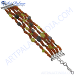 Load image into Gallery viewer, Multi-strand gemstone beaded bracelet in various colors with silver accents
