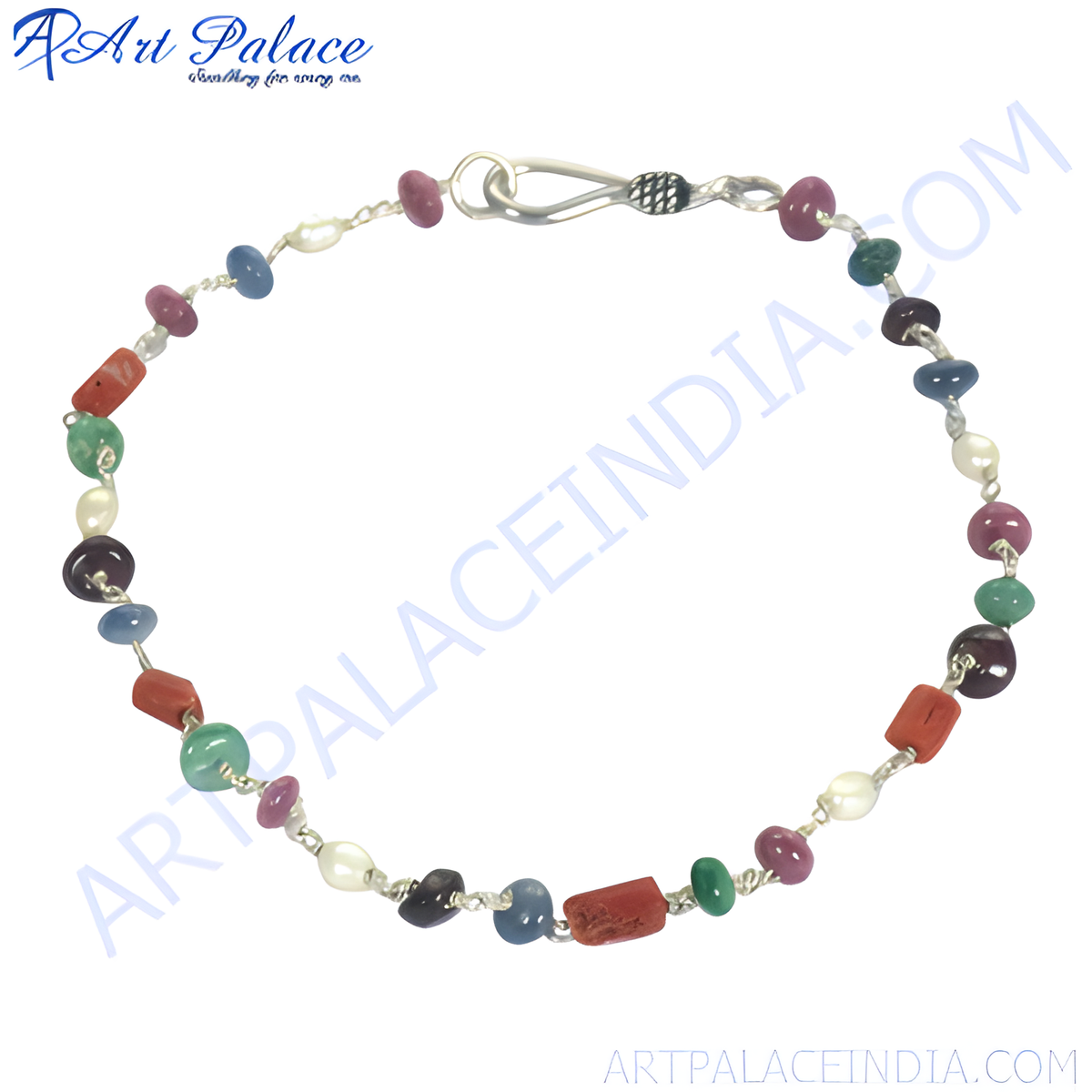 Gemstone beaded bracelet made of 925 sterling silver with a variety of colorful stones