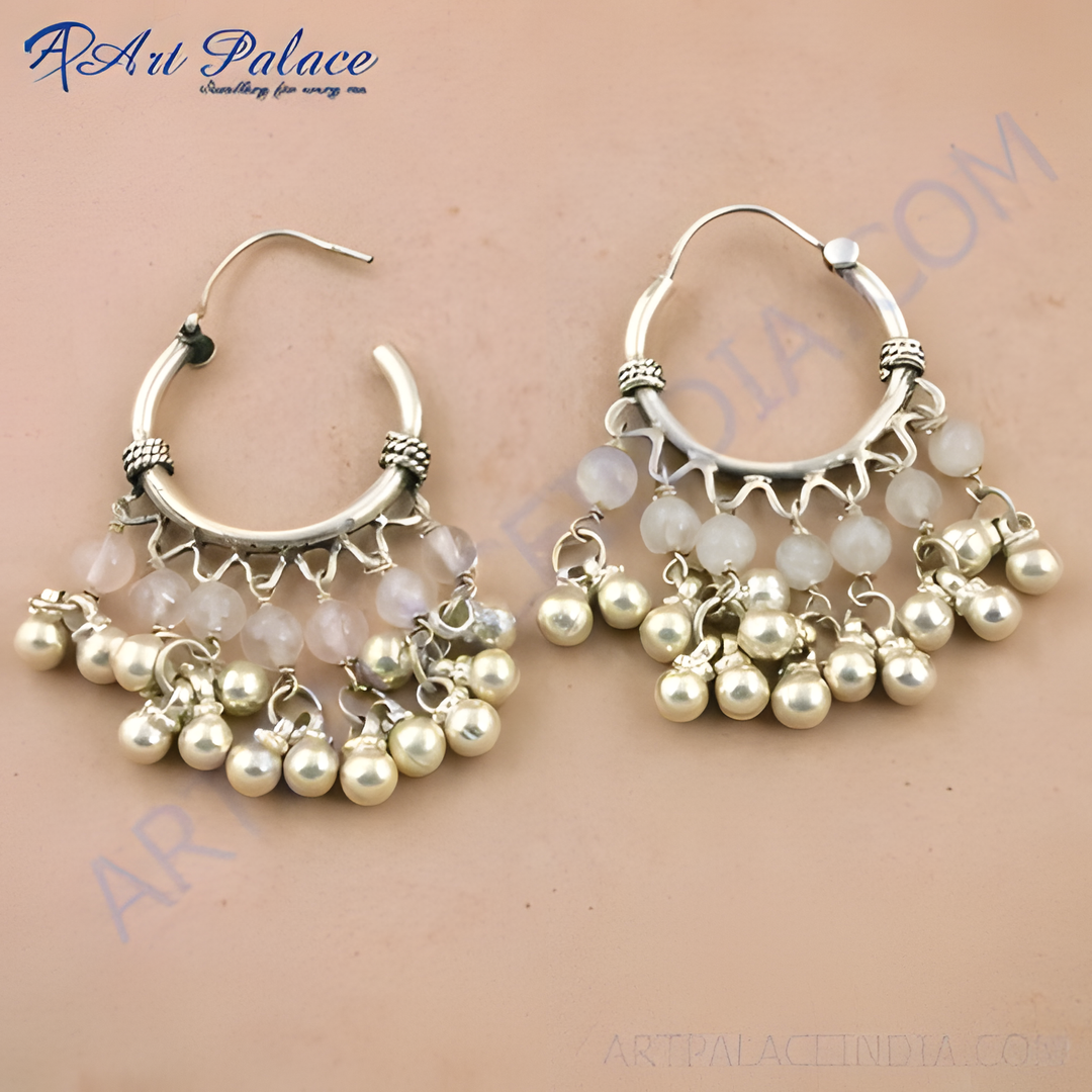 925 sterling silver hoop earrings with pearl and gemstone dangles, elegant earrings for women.