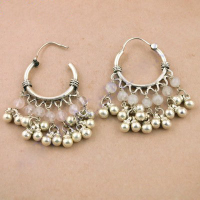 925 Silver Hoop Earrings with Pearl & Gemstone Dangles for Women