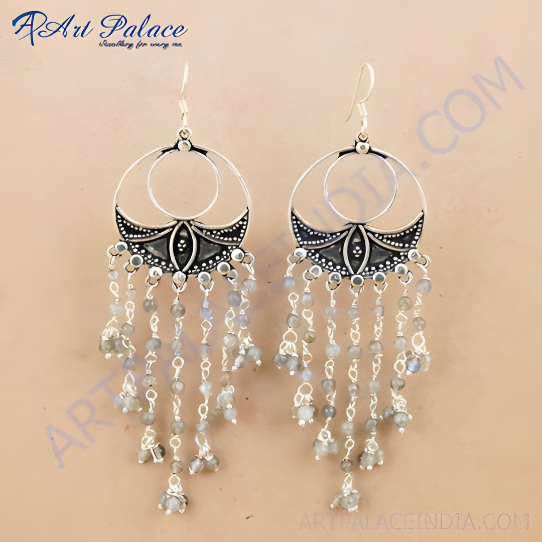 925 sterling silver dangle earrings featuring labradorite gemstones, perfect for women. Boho style, handcrafted jewelry.