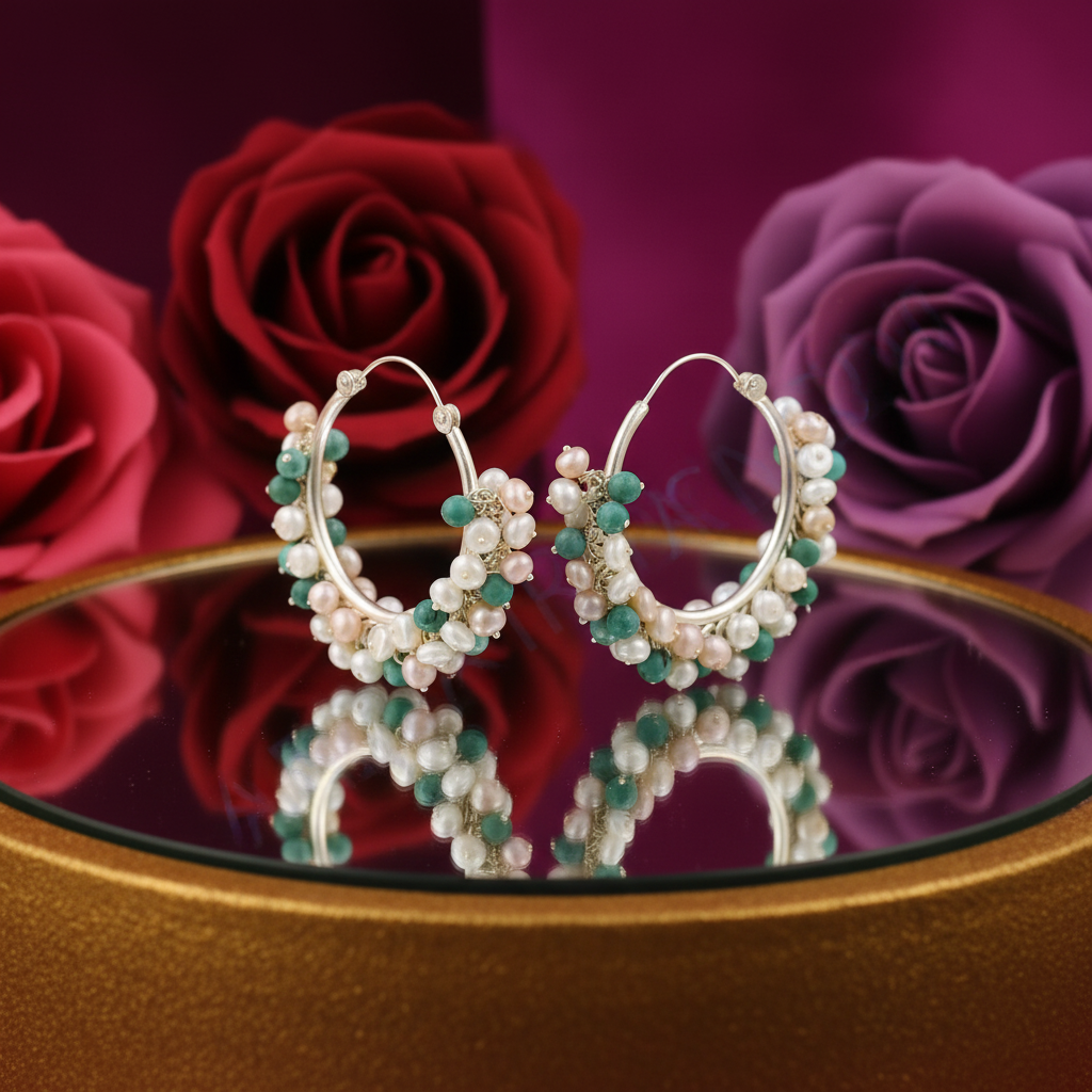 Silver Pearl & Gemstone Hoop Earrings for Women | Dainty Jewelry
