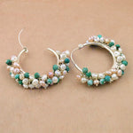 Load image into Gallery viewer, Silver Pearl &amp; Gemstone Hoop Earrings for Women | Dainty Jewelry
