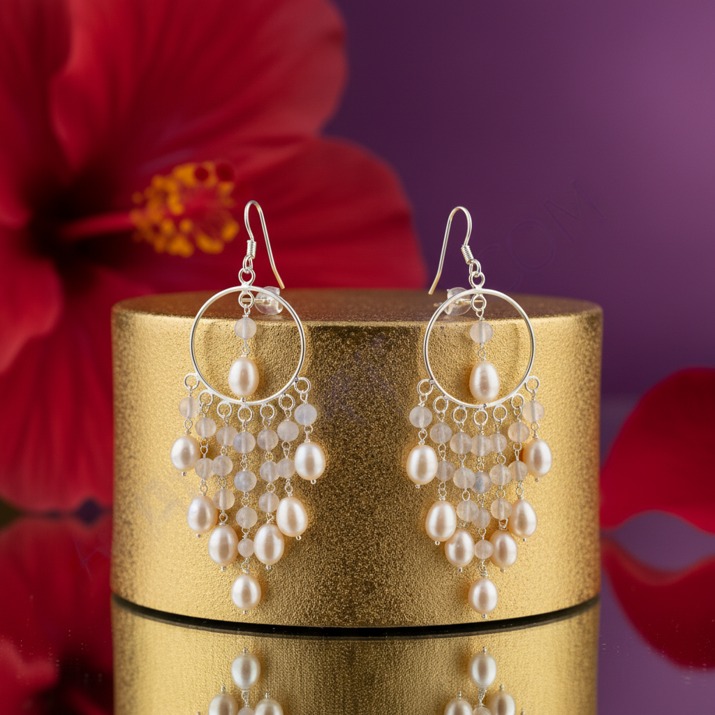 925 Silver Pearl Chandelier Earrings for Women | Dangle Earrings