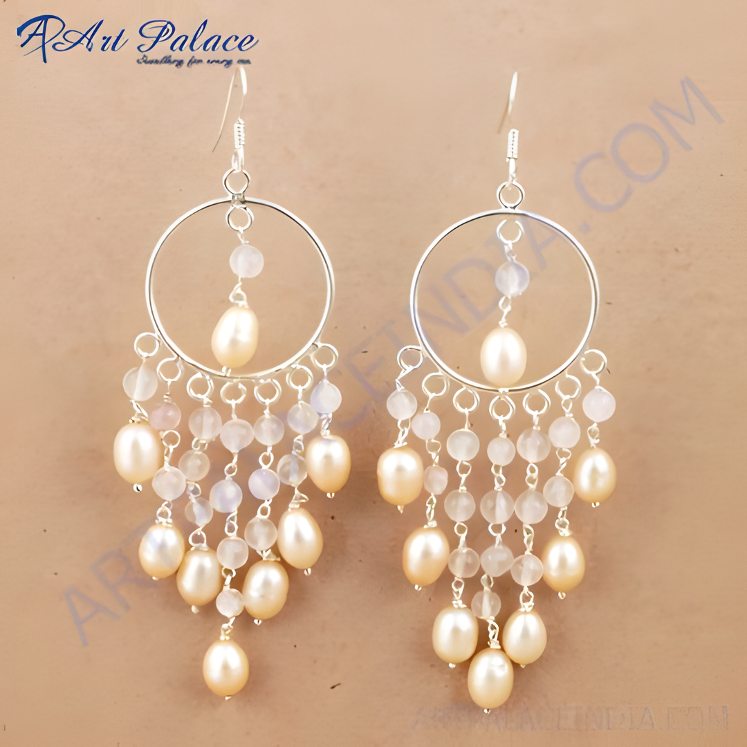 925 sterling silver dangle earrings with pearl and gemstone accents, a beautiful chandelier design.