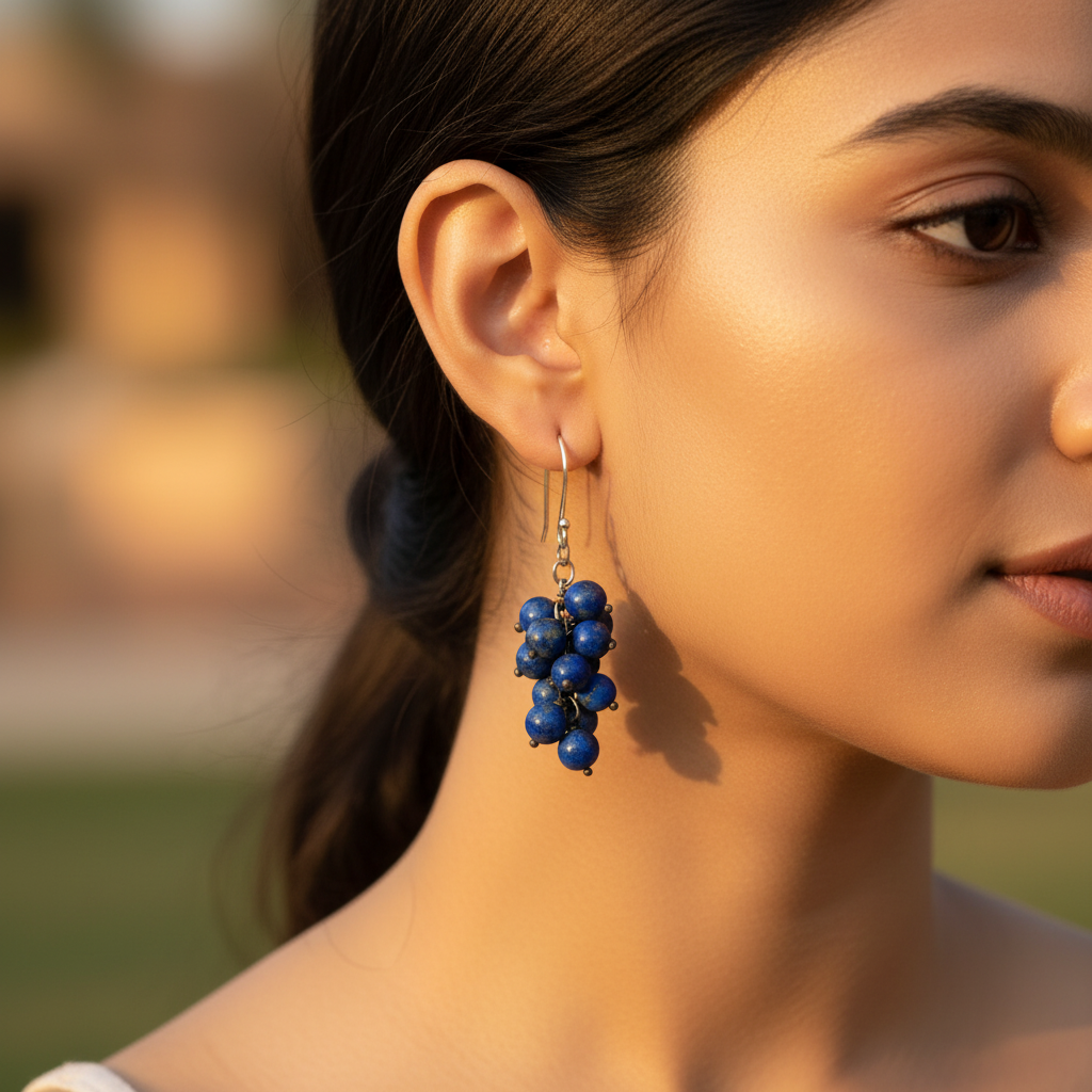 Lapis Lazuli Bead Drop Earrings | 925 Silver Hook Earrings for Women