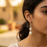 Load image into Gallery viewer, Silver Pearl &amp; Gemstone Drop Earrings for Women | Dangle Jewelry
