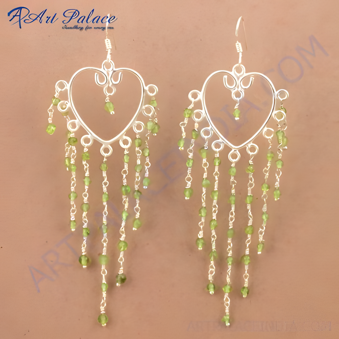 925 Sterling Silver Peridot Dangle Earrings with Green Gemstones