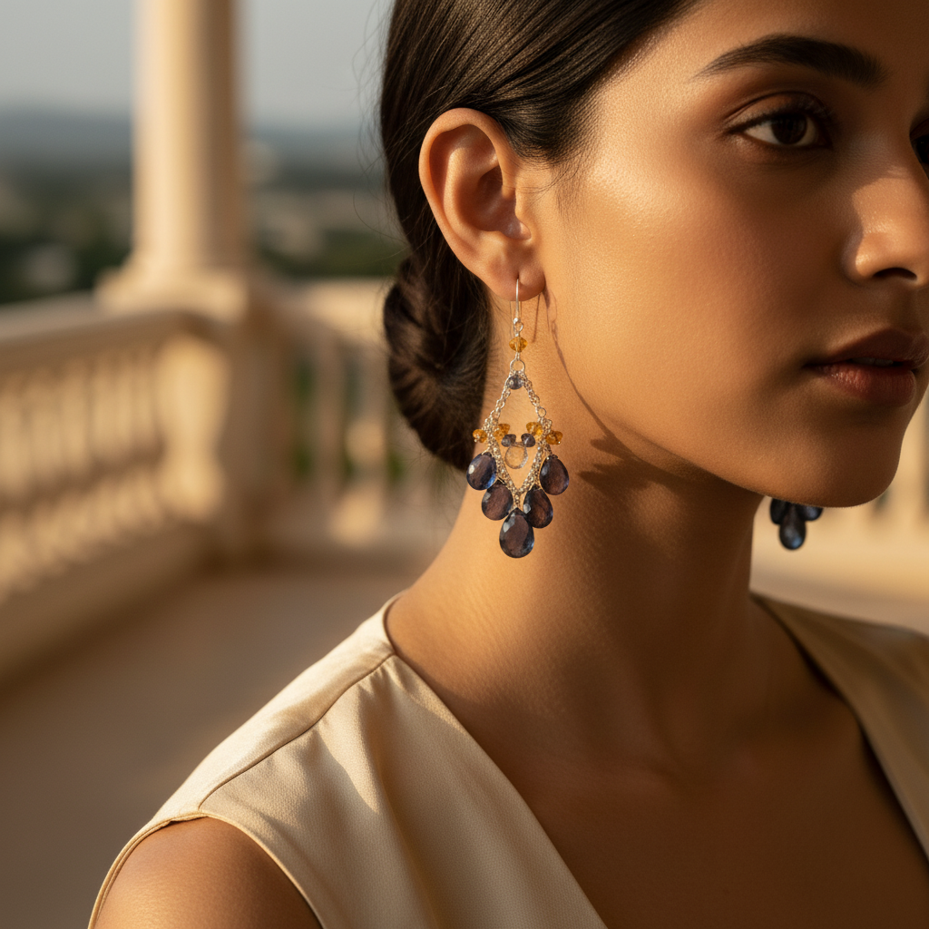 925 Silver Gemstone Chandelier Earrings | Women's Jewelry Gift