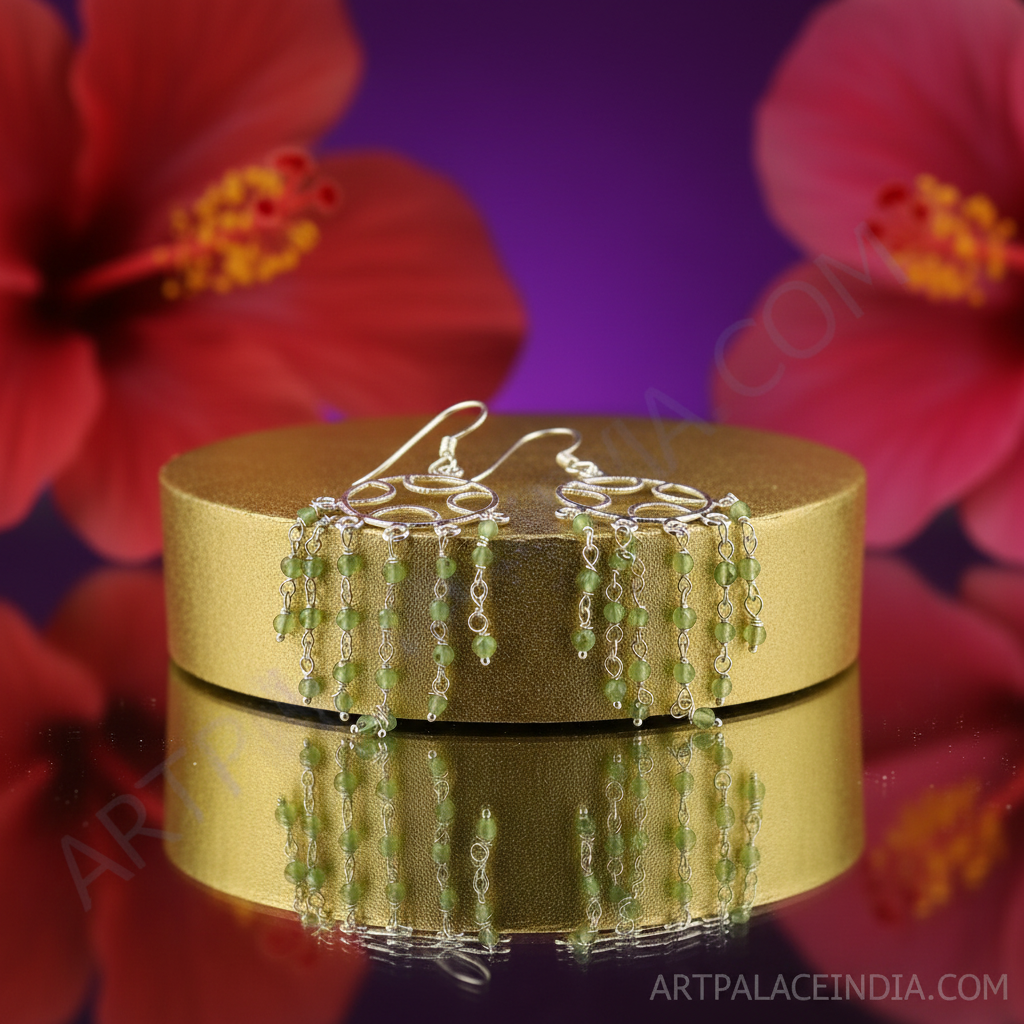 925 Silver Peridot Dangle Earrings | Green Gemstone Jewelry