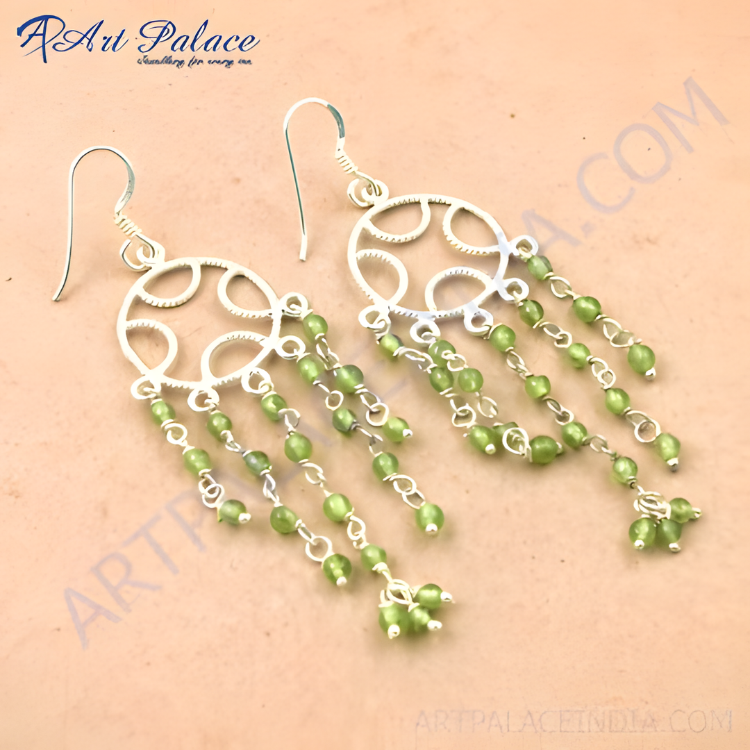 925 sterling silver dangle earrings with vibrant green peridot gemstones.