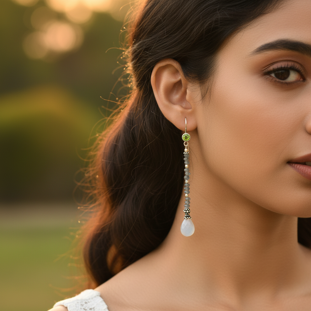 925 Silver Peridot & Moonstone Drop Earrings | Women's Jewelry