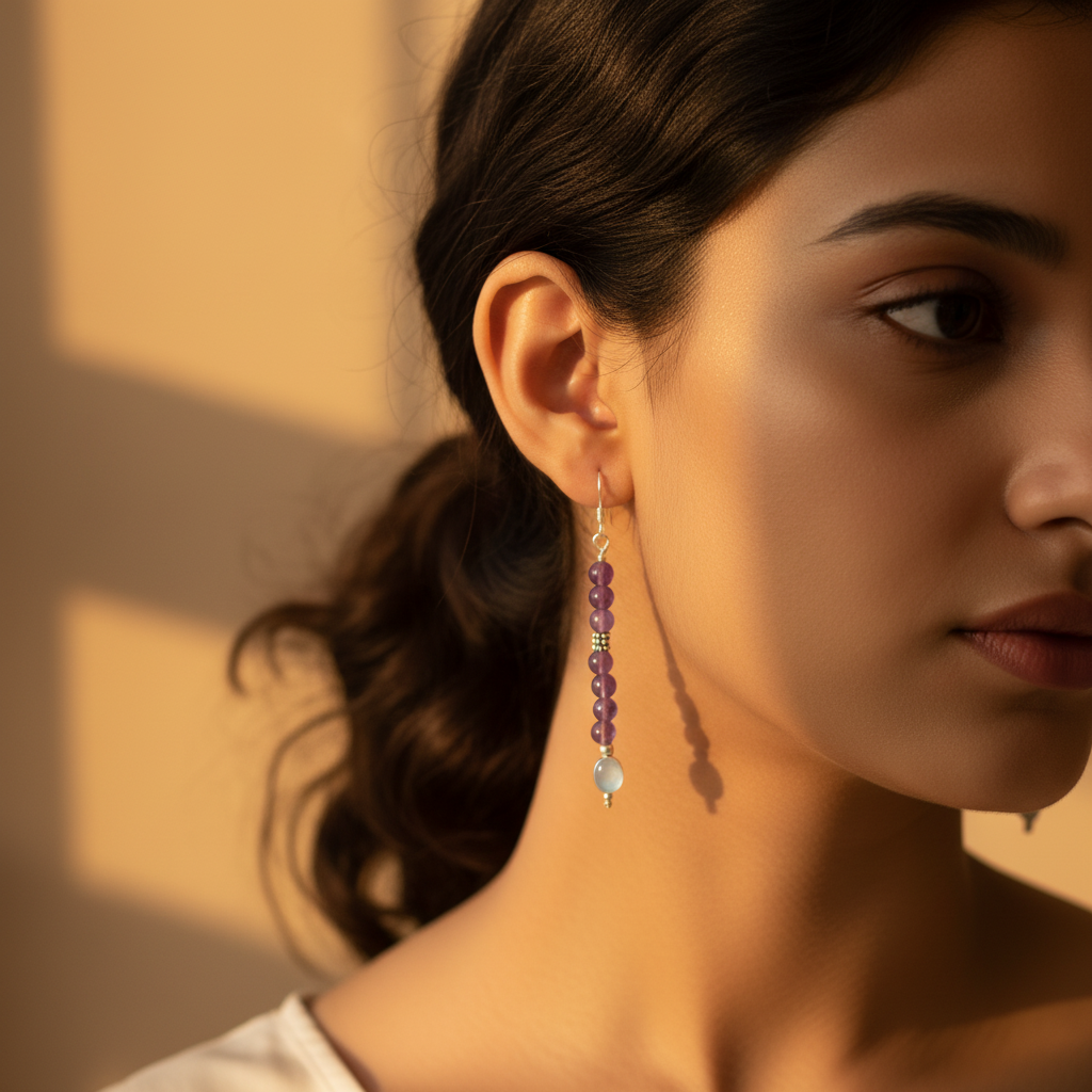 925 Silver Amethyst Drop Earrings for Women | Daily Wear