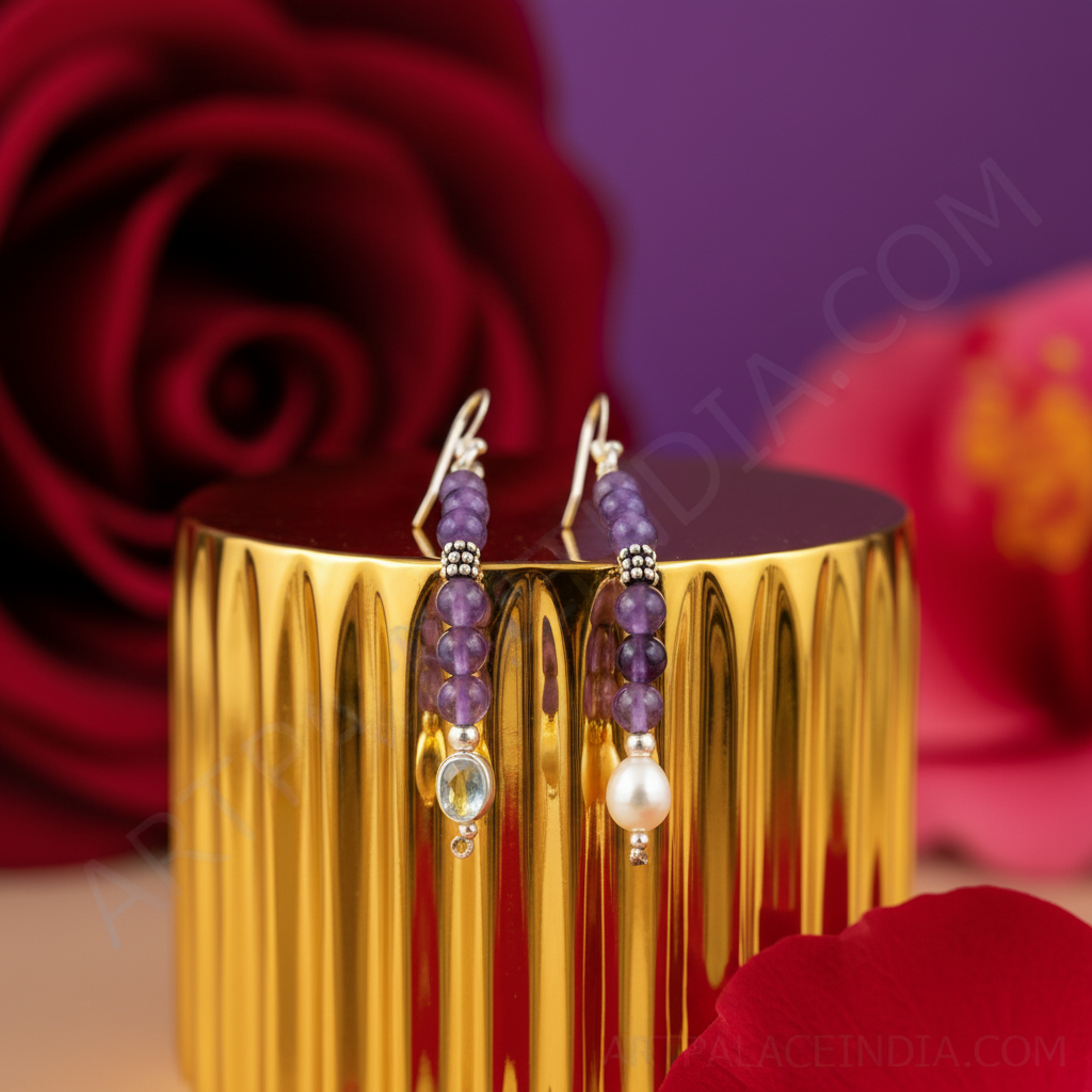 925 Silver Amethyst Drop Earrings for Women | Daily Wear