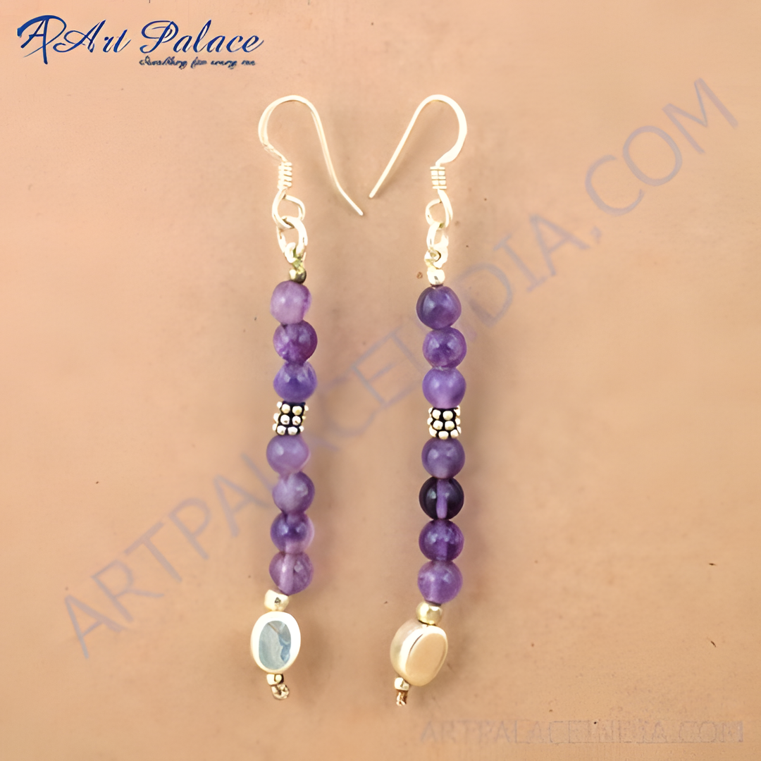 925 sterling silver drop earrings with amethyst gemstones and silver detailing