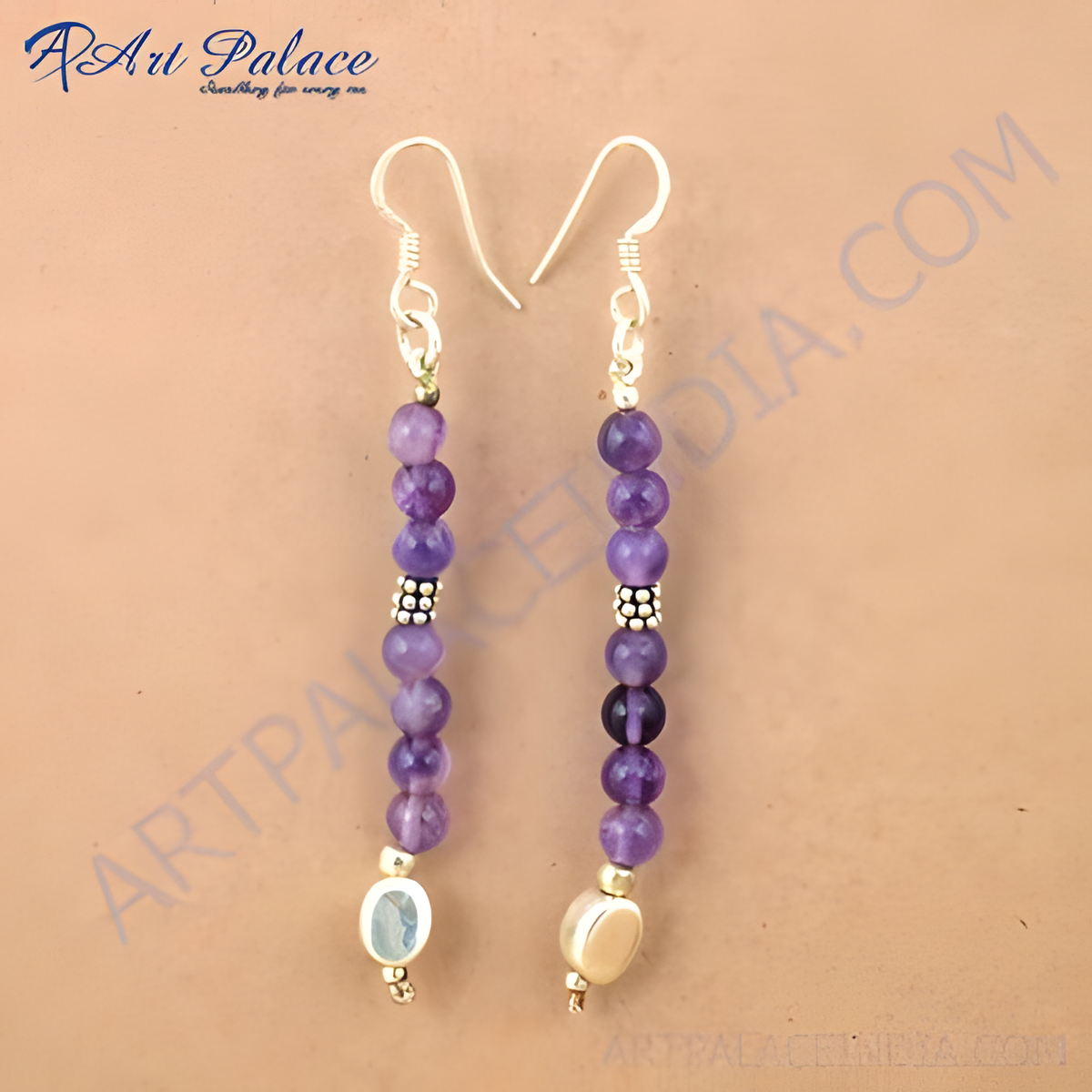 925 sterling silver drop earrings with amethyst gemstones and silver detailing