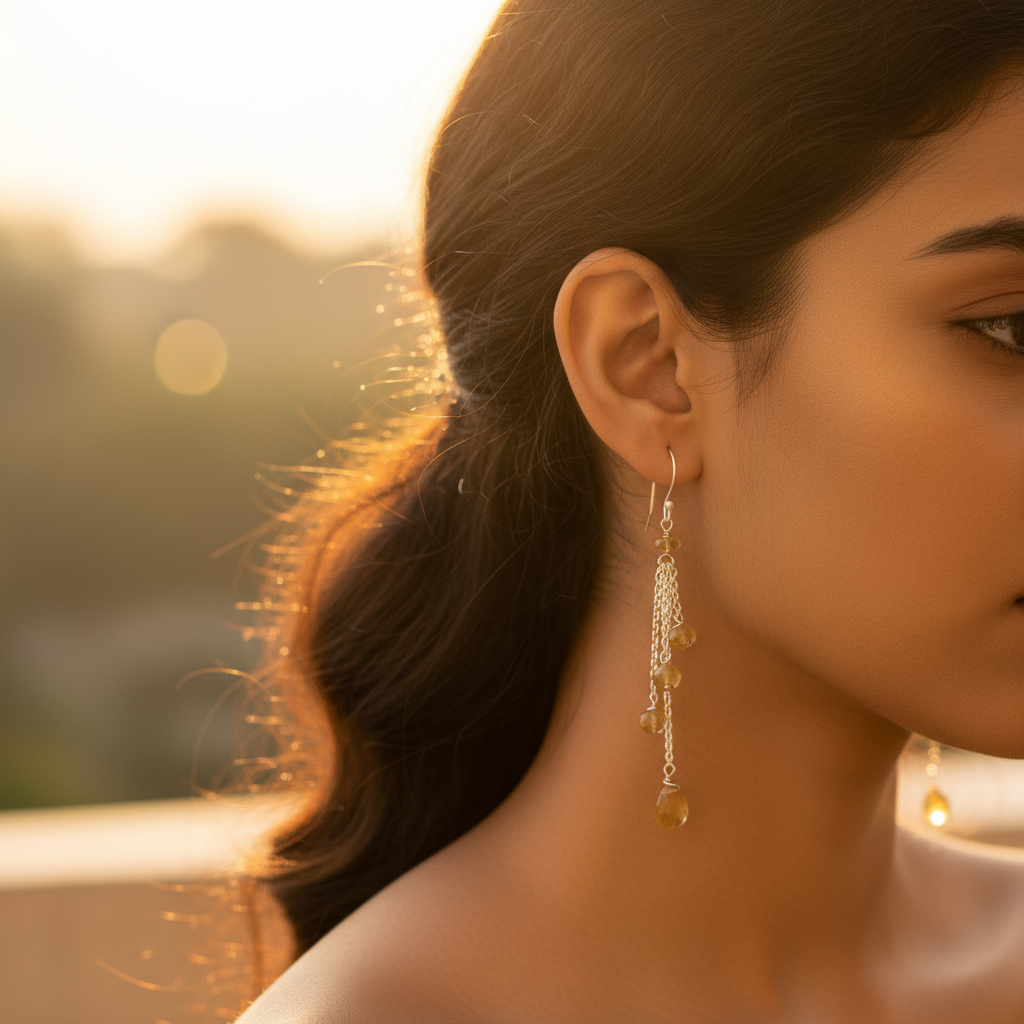 925 silver citrine dangle earrings for women | daily wear