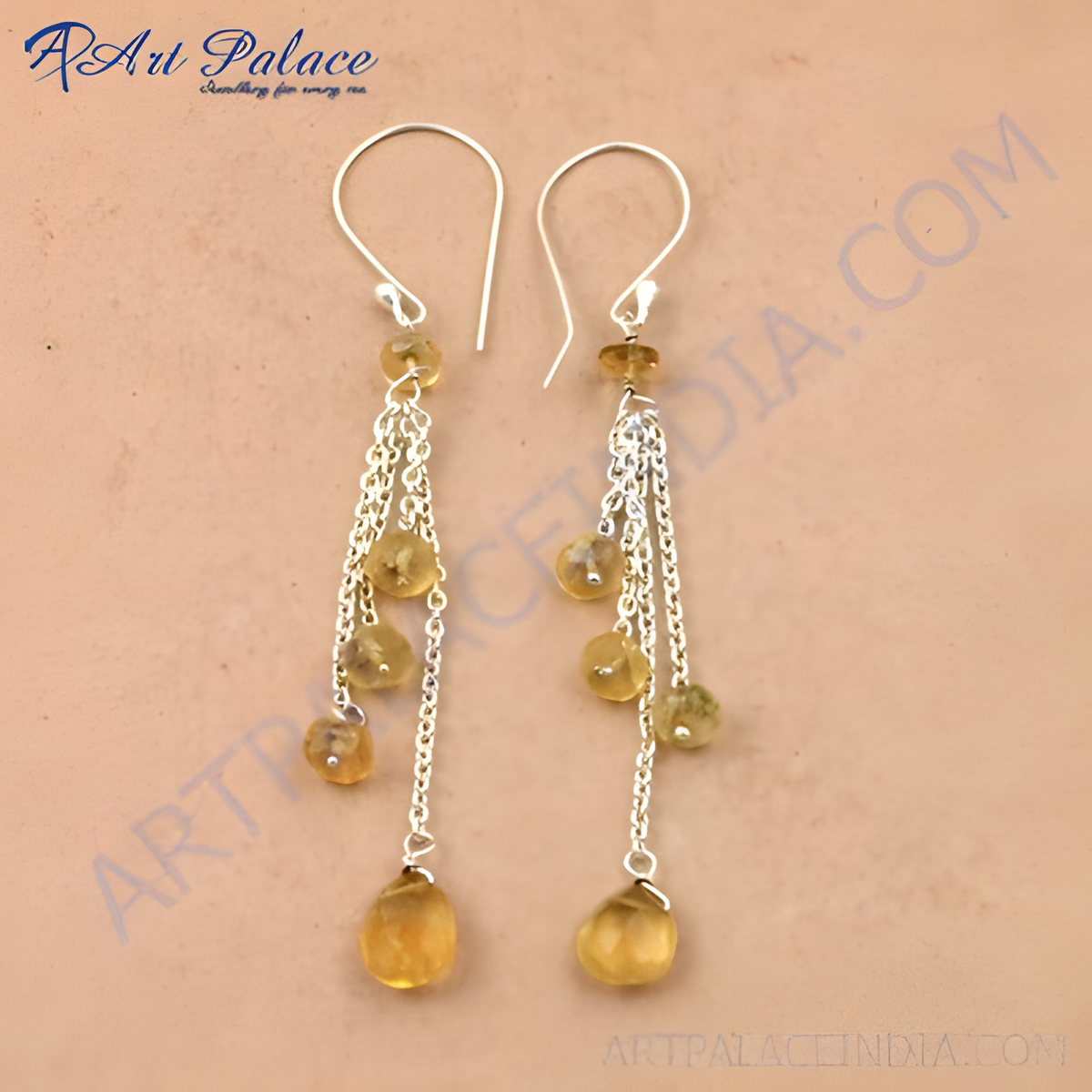 925 sterling silver dangle earrings featuring citrine gemstones in a cascade design