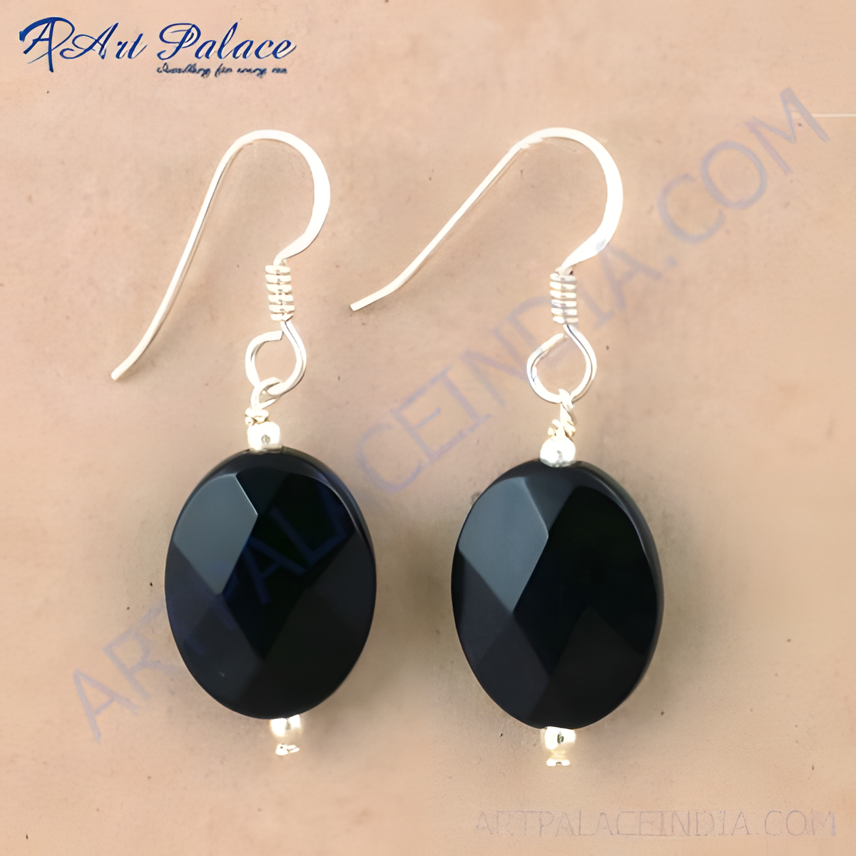 925 sterling silver dangle earrings with faceted black onyx gemstones, perfect for women