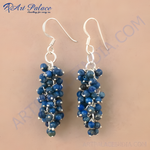 Load image into Gallery viewer, 925 sterling silver drop earrings with blue lapis lazuli gemstone beads.

