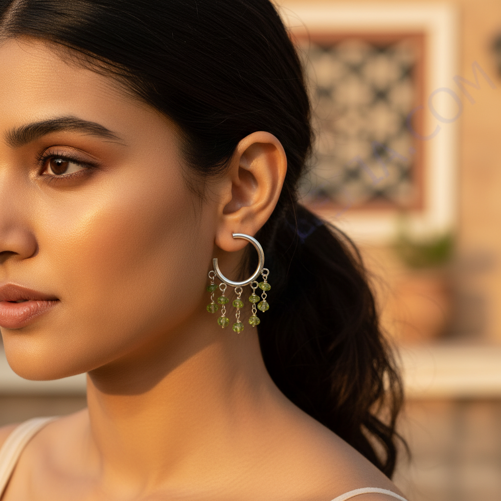 925 Sterling Silver Peridot Hoop Earrings | Dangle for Women