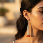 Load image into Gallery viewer, 925 Silver Chain Tassel Earrings with Orange Gemstones | For Women
