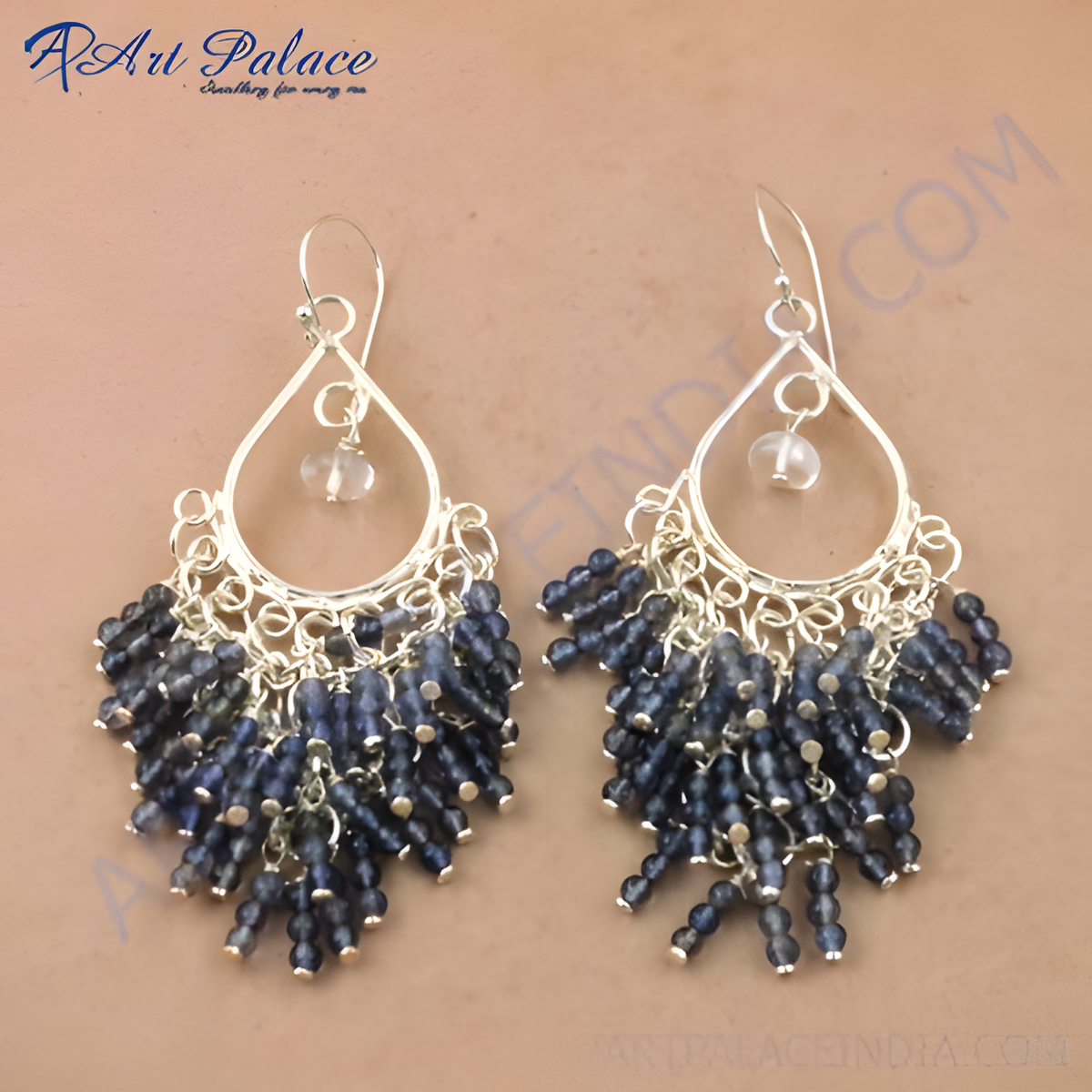 925 sterling silver chandelier earrings with blue iolite gemstone beads