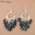 Load image into Gallery viewer, 925 sterling silver chandelier earrings with blue iolite gemstone beads
