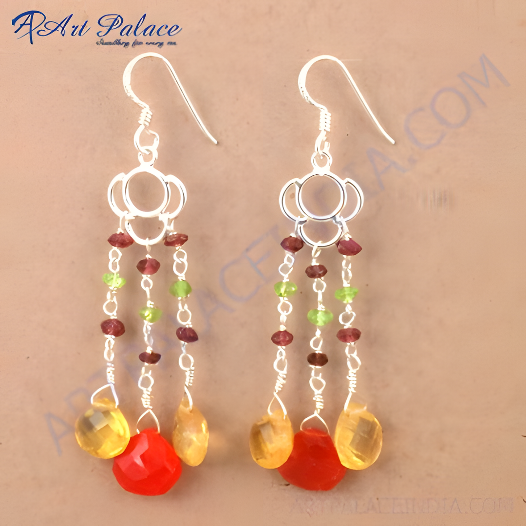 925 sterling silver dangle earrings with colorful gemstones, perfect for women's daily wear or special occasion.